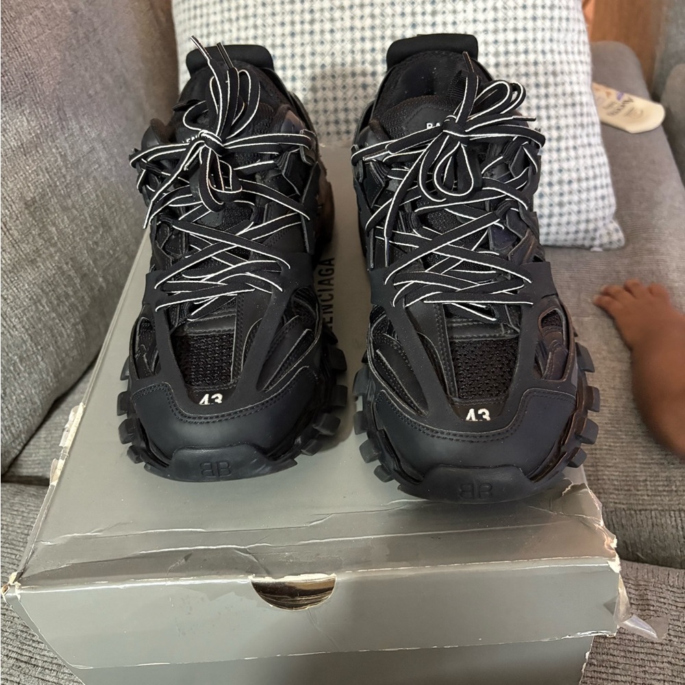 Balenciaga Black Track Sneakers with White Accents